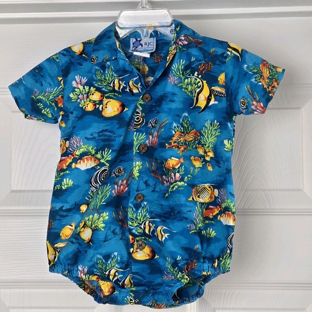 RJC Hawaiian One Piece Romper Boys Size 12m Under Water School Fish Unisex USA